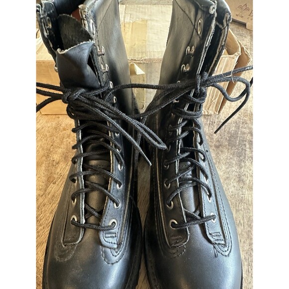 BLACK LEATHER LACE UP SKI HUNT MOUNTAIN BOOTS USA VINTAGE  8 1/2 E - Picture 3 of 8